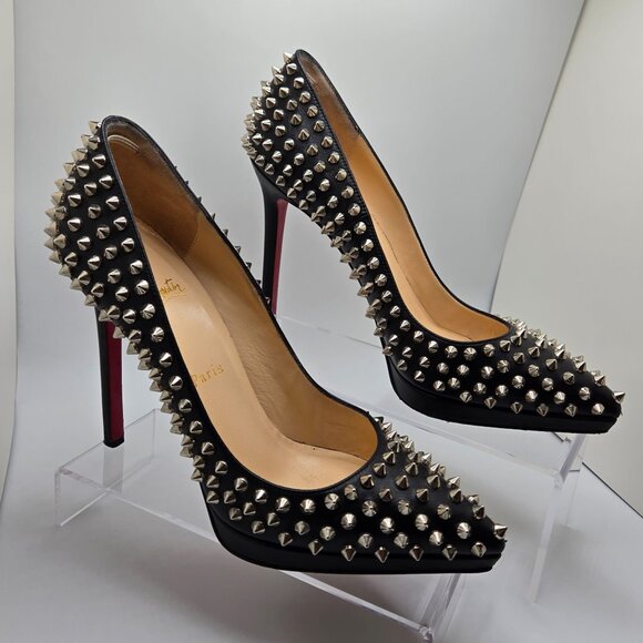 Christian Louboutin Pigalle Spikes Pumps Leather Studs Follies Black 39 - Picture 8 of 13